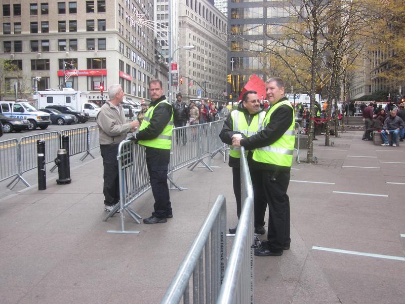 Private security guards continue to monitor the park.